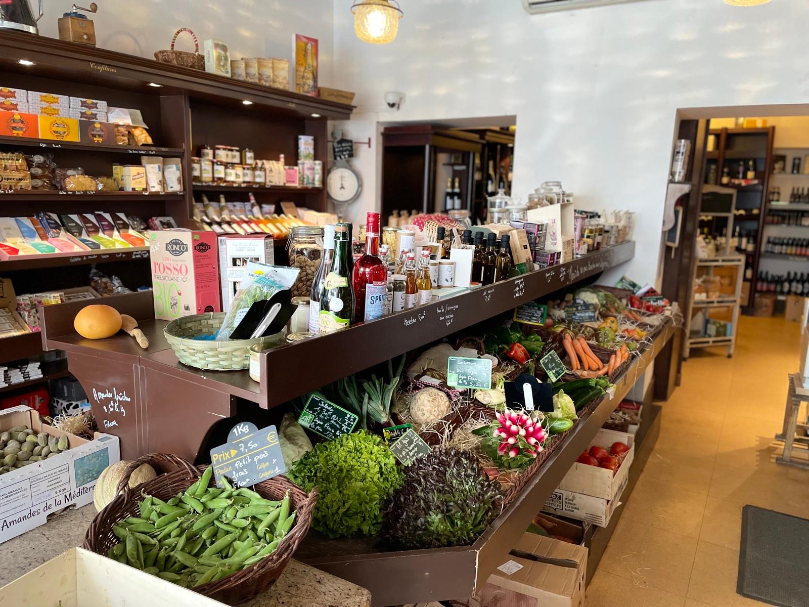 Storefront of L'Épicerie de Céline, a fine grocery and wine merchant on the rue de la Liberté in Semur-en-Auxois