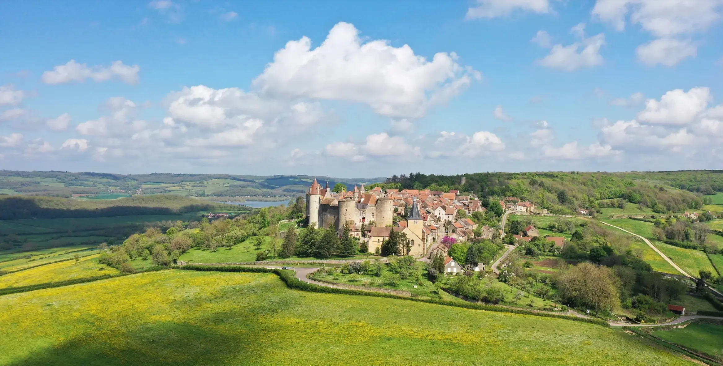 Panorama of the castle of Châteauneuf-en-Auxois commanding the Vandenesse valley and the Burgundy Canal